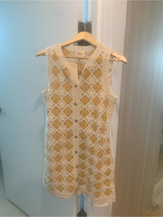 Sezane Dresses & Skirts - Sezane Cream and Mustard Crochet Button-Front Mini Dress